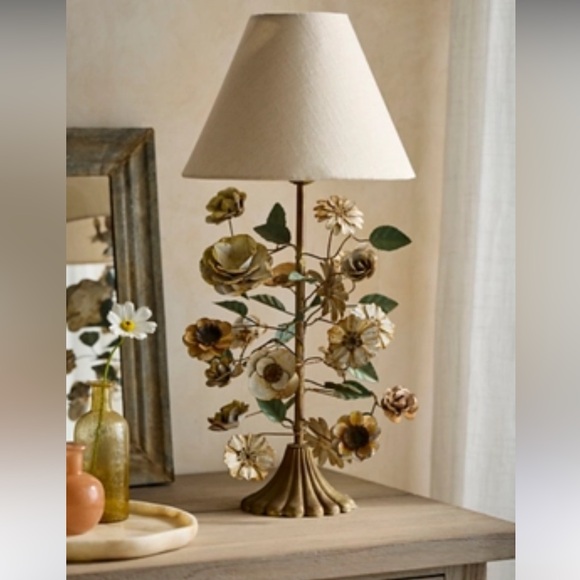 Anthropologie Other - Anthropologie Gold and Green Floral Table Lamp